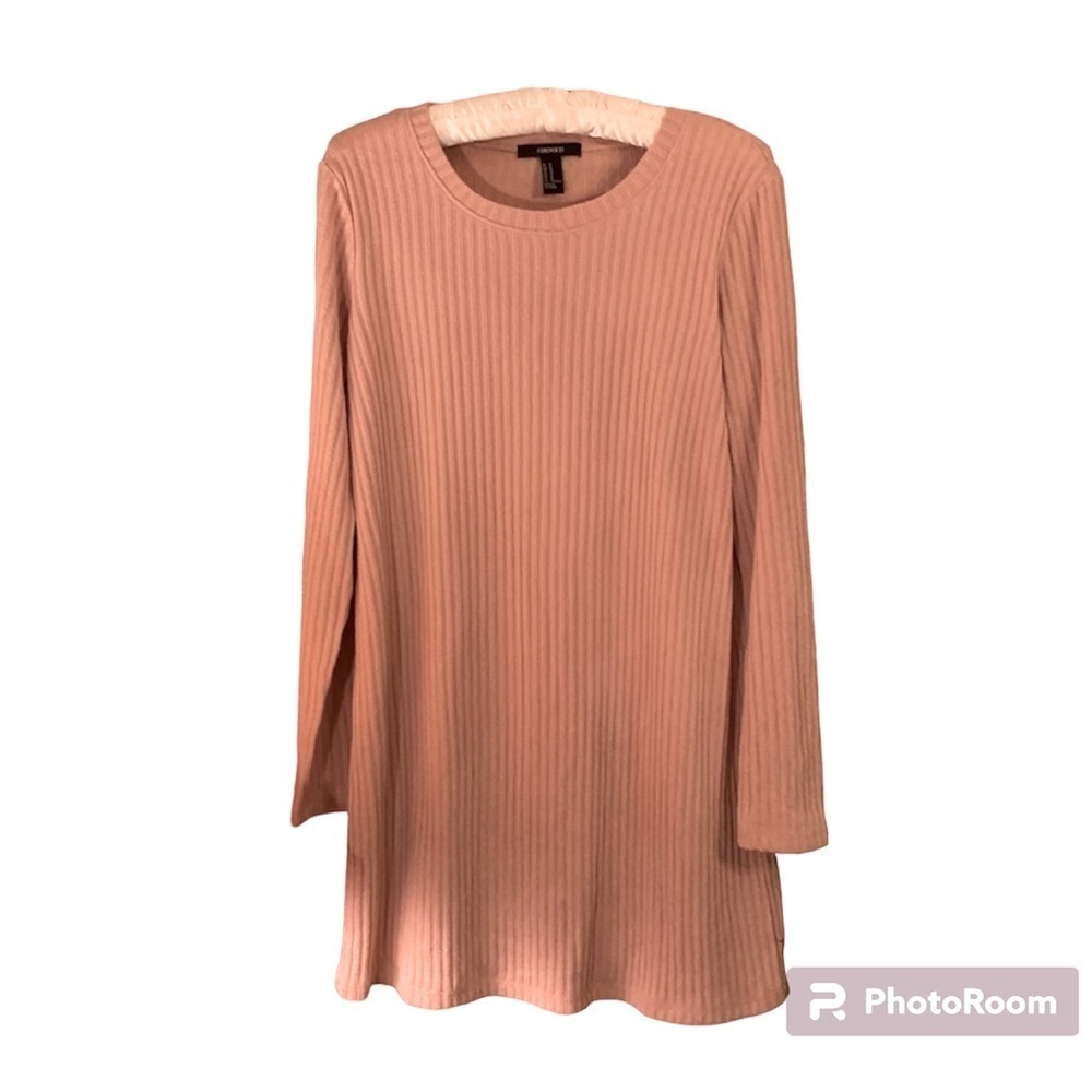 Forever 21 longsleeve ribbed pale pink/rose sweater dress size medium